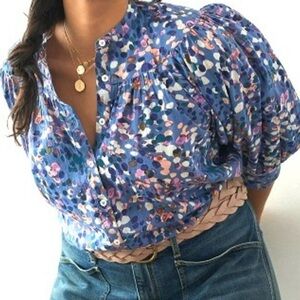 Anthropologie Blue Floral Blouse
